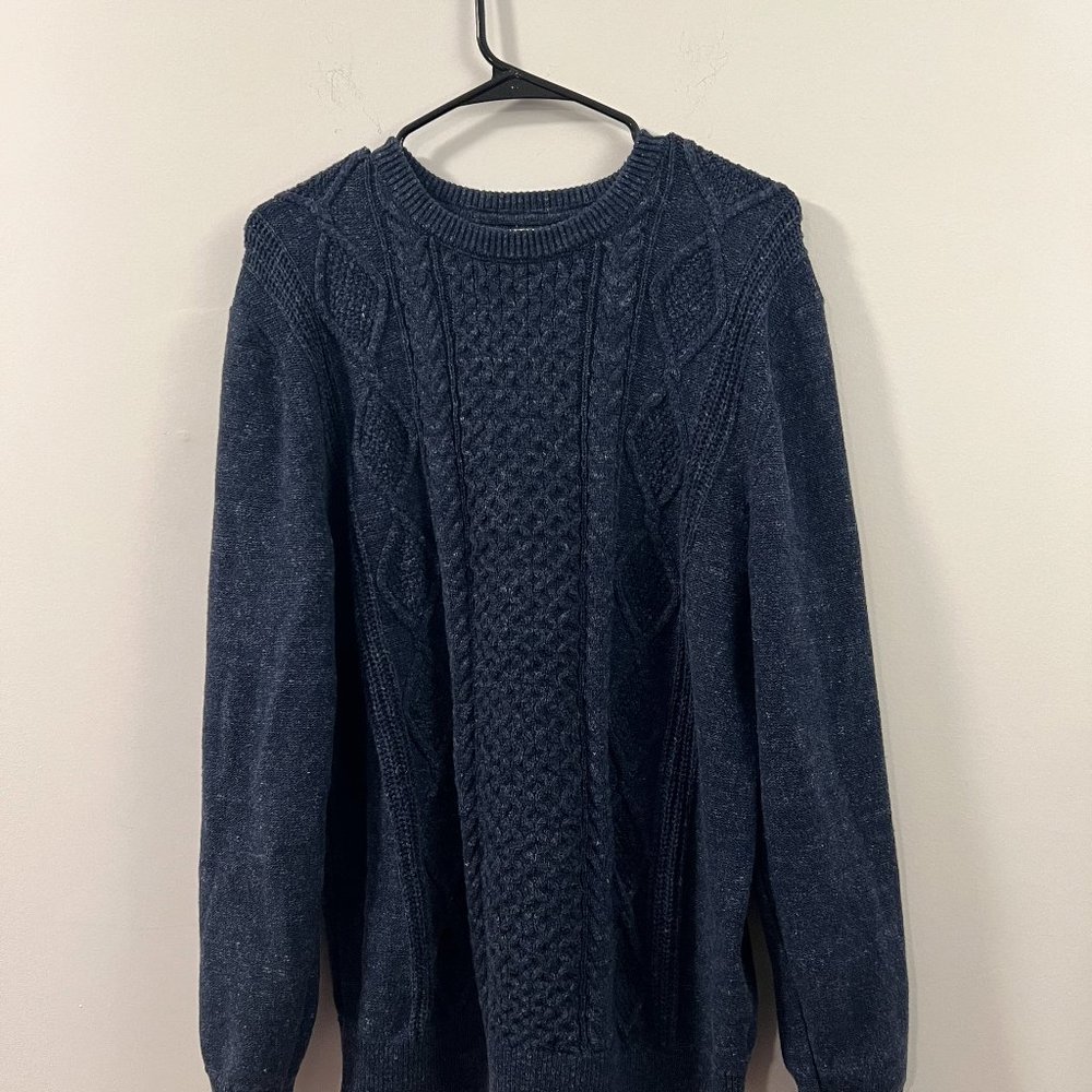 Blue Cableknit Crewneck Sweater